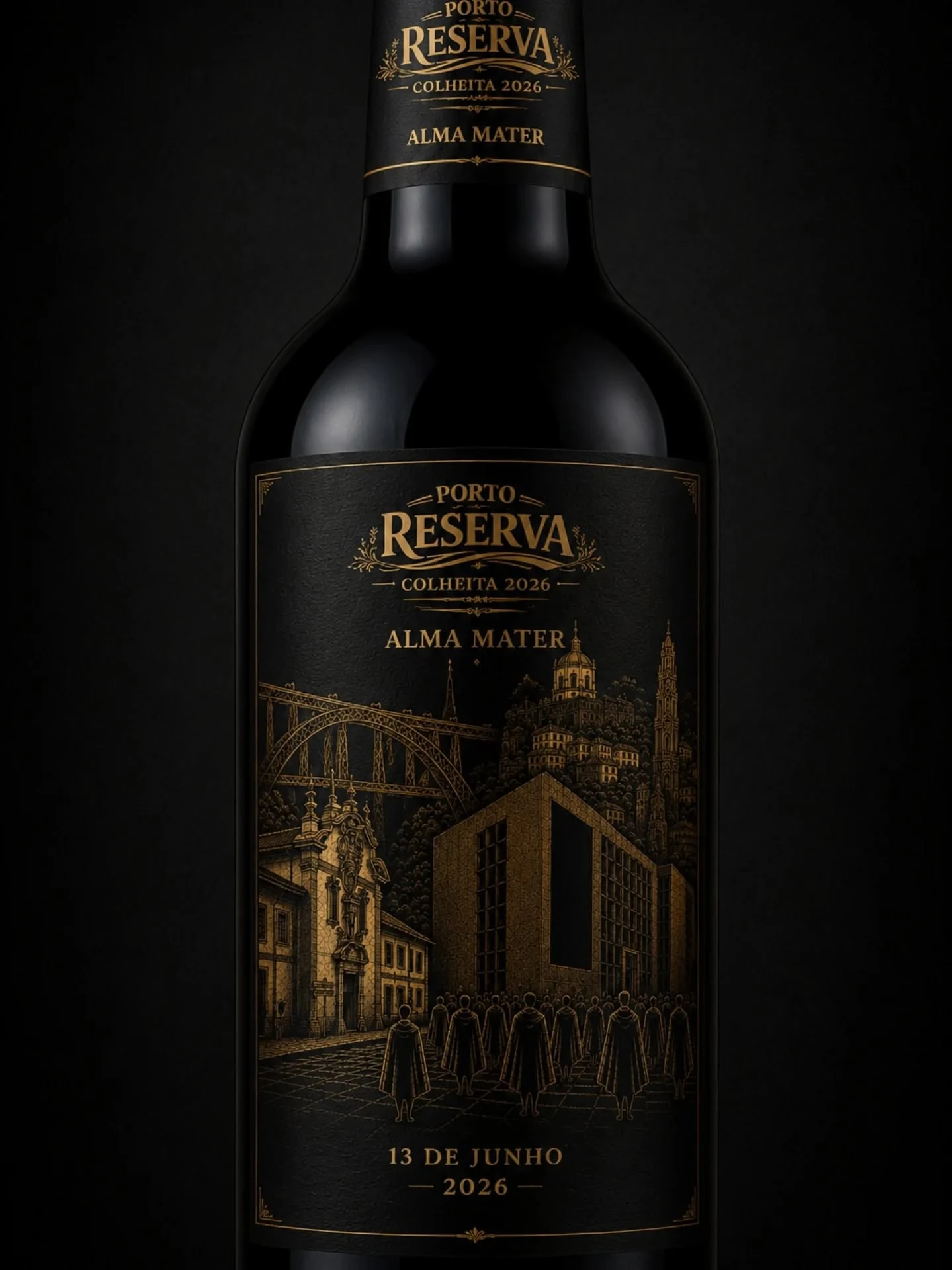 Garrafa Porto Reserva Colheita 2026, com rótulo Alma Mater